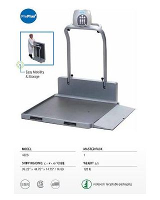 HealthOmeter ProPlus portable/folding digital wheelchair scale w/ handrails - lb/kg - 1 RAMPS,4026