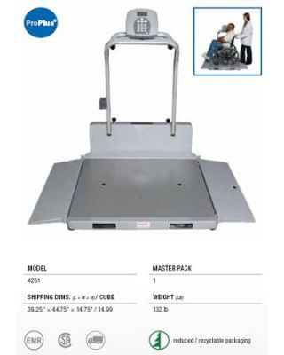 HealthOmeter ProPlus portable/folding digital wheelchair scale w/ handrails - lb/kg - 2 RAMPS,4261